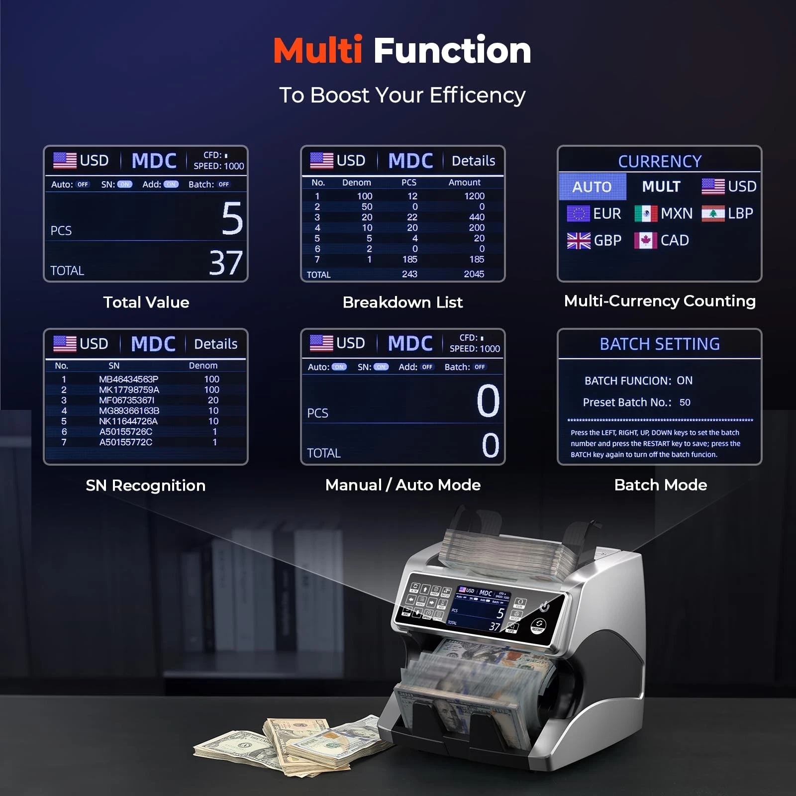 MUNBYN IMC01 Money Counter Machine Mixed Denomination 2CIS UV IR MG MT image 7