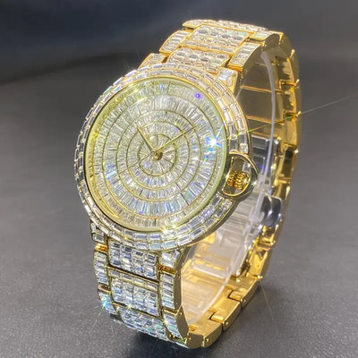 Hip Hop Luxury Men's Ice Out Watch Iced King Bling Gold Cz Diamond Waterproof