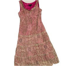 Boho Maxi Pink Gold Dress Size 12 Paisley Spring Summer 90s Y2K Vintage