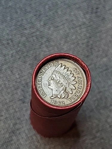 Stunning 1862 Indian Head &1865 3 Cent Nickel Ends Of Lincoln Wheat Cent Roll