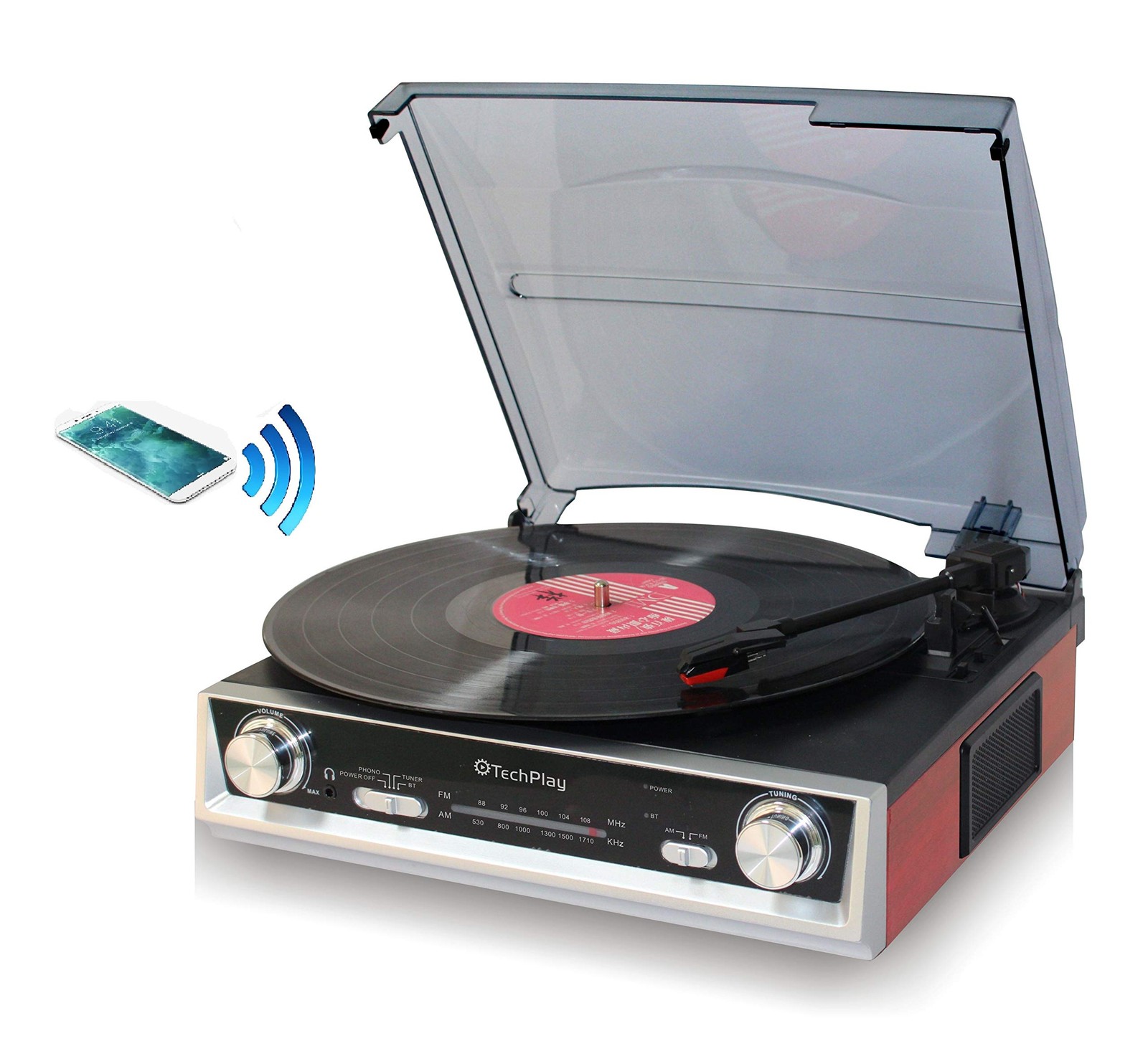 TechPlay ODC107BT Bluetooth Turntable with FM Radio and 3-Speed Control