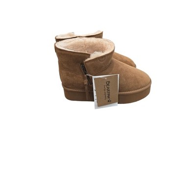 Bearpaw Women s Size 9 Chestnut Suede Shearling Ankle Boots shorty platform cozy