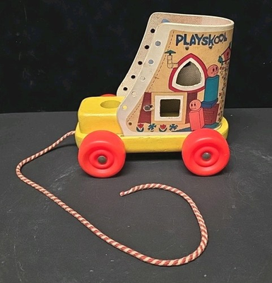 #ad #ad Vintage 1970s Playskool Old Pull Toy Shoe Shape W Wheels FREE SHIP $14.95