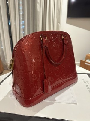 Louis Vuitton Alma Shoulder Bag BB Red Leather Monogram Vernis