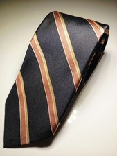 Vintage Robert Talbott Repp Stripe Tie Dark Navy Tan Beige Hand Sewn USA