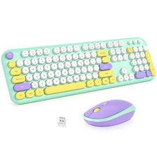 Wireless Keyboard Mouse Combo Full Size Typewriter Retro Round Daydream Mint