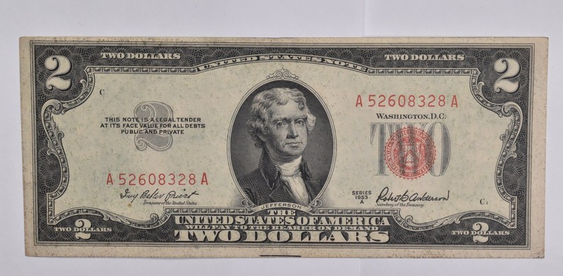 $2 1953-A RED SEAL US United States Note Avg Circ *6967