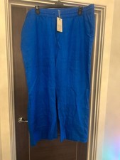  Cobalt Blue Linen Trousers XXL Elastic Waist Wide Leg Lightweight bargains rrp