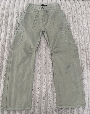 Lioness Miami Vice Jeans Grn Sz Sml Distressed Carpenter Cargo Wide Actual 26x29