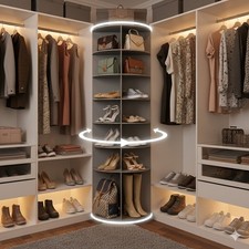 7-Tier 360  Rotating Shoe Rack Tall Grey Spinning Tower Space-Saving Organizer