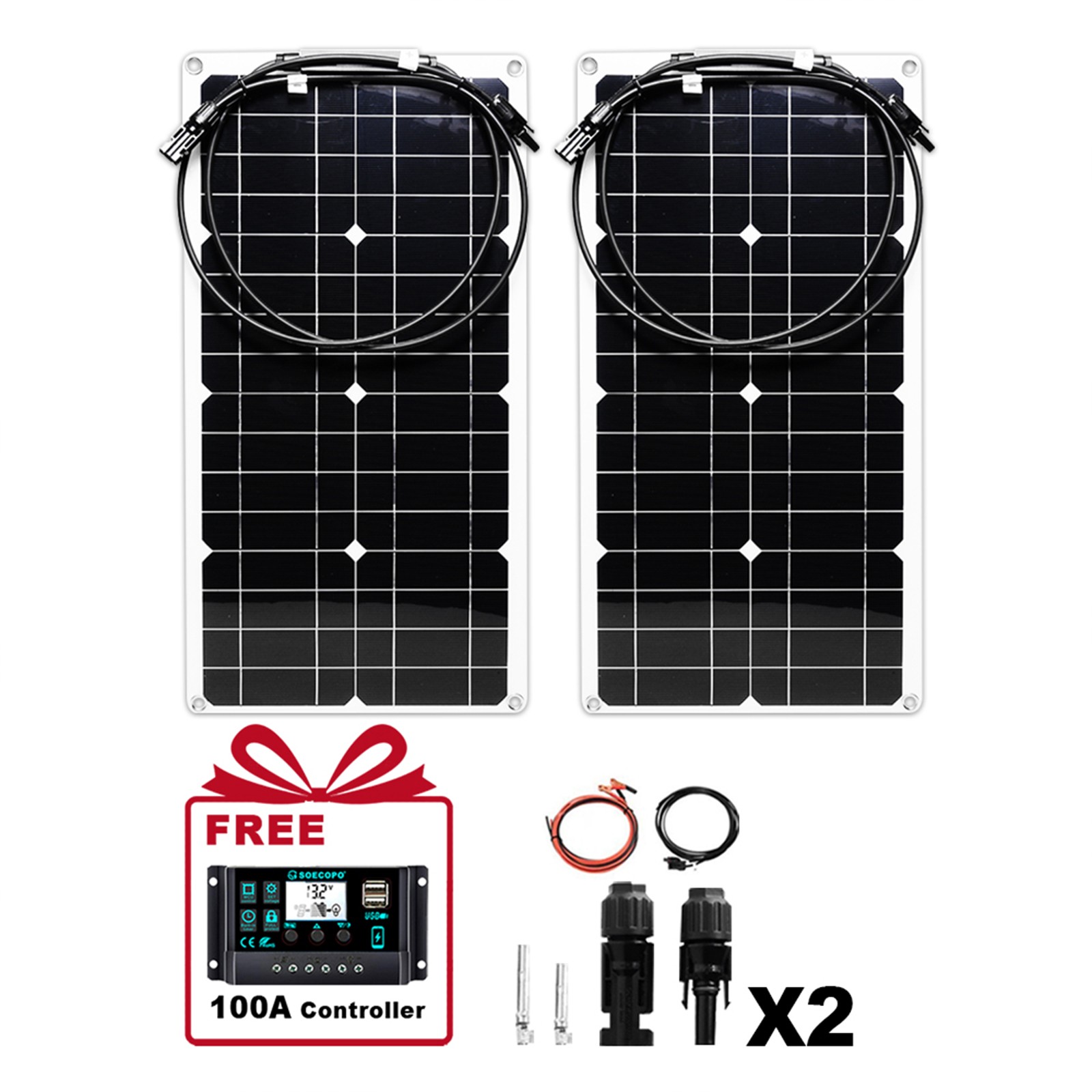 2000W Solar Charging Kit - 2x1000W High-Efficiency Panels+Y-Cable Home/Outdoor