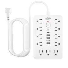 6 FT Flat Plug Surge Protector Power Strip,11 Multiple AC Outlets with 6 USB ...
