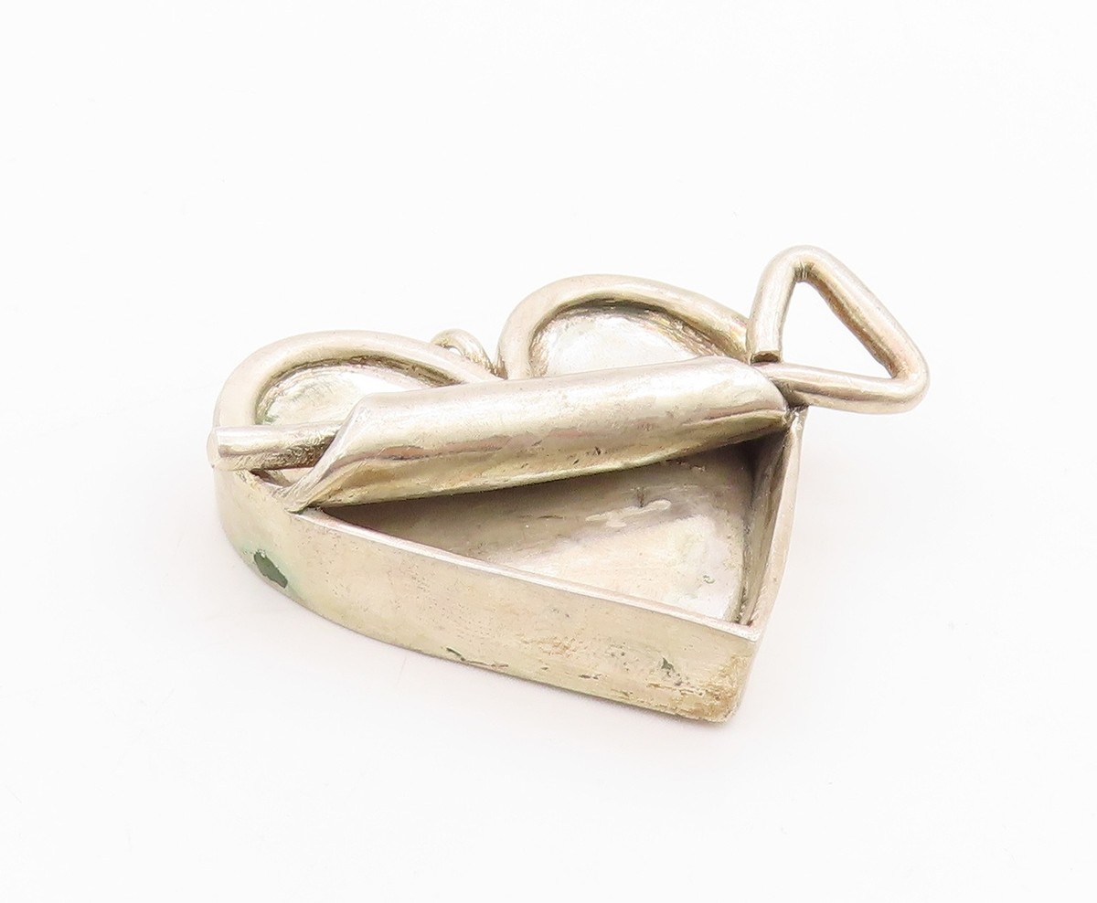 925 Sterling Silver Vintage Pendant Brutalist Open Love Heart Can