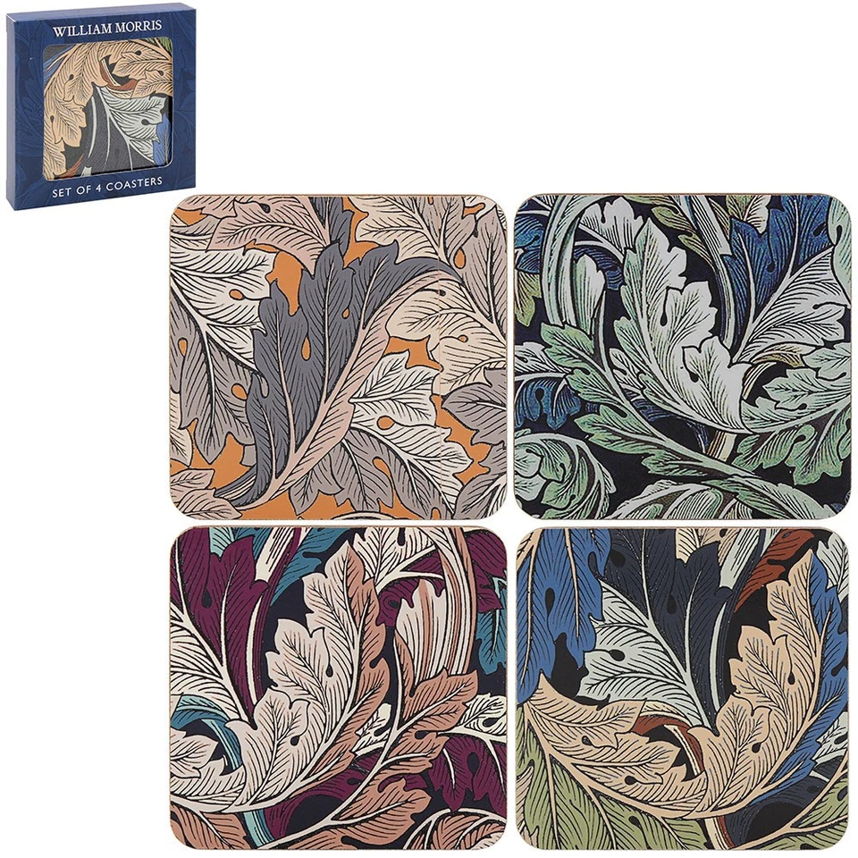 LESSER & PAVEY Coasters Set of 4 Cork Back William Morris Acanthus Floral Kitchen Tableware