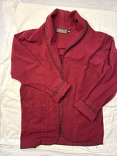 Karen Kane Lifestyle Vintage Maroon Boiled Wool Blend Blanket Stitch Open Front 