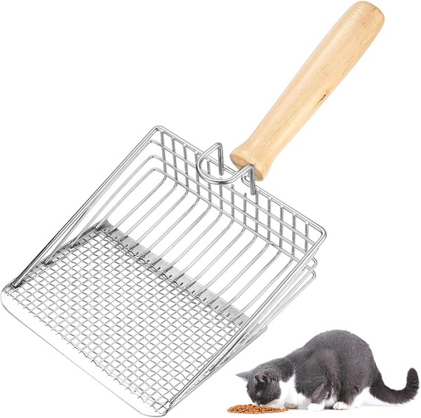 Katzenstreu Schaufel Metall Mit Holzgriff 27Cm FüR Klumpstreu Katzenklo-image