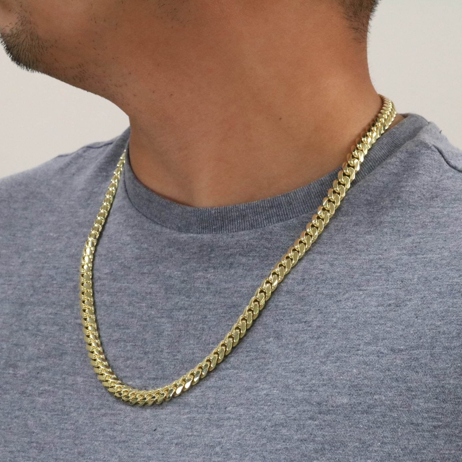 14K Yellow Gold Solid 8mm Mens Miami Cuban Link Chain Necklace Box Clasp 20"