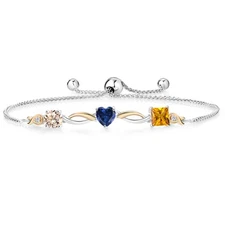 925 Silver and 10K Yellow Gold Peach Morganite Created Sapphire Citrine and Lab