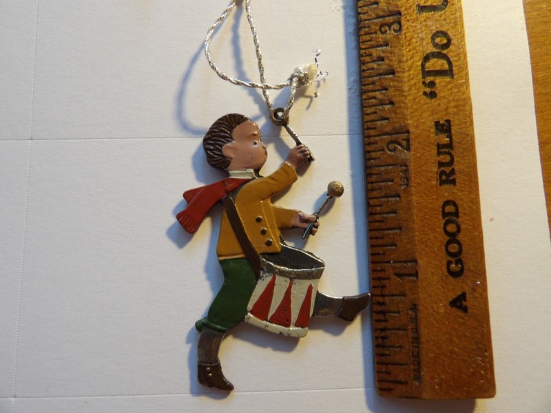 Vintage - Hand Painted Pewter Germany double sided Christmas ornament Drummer