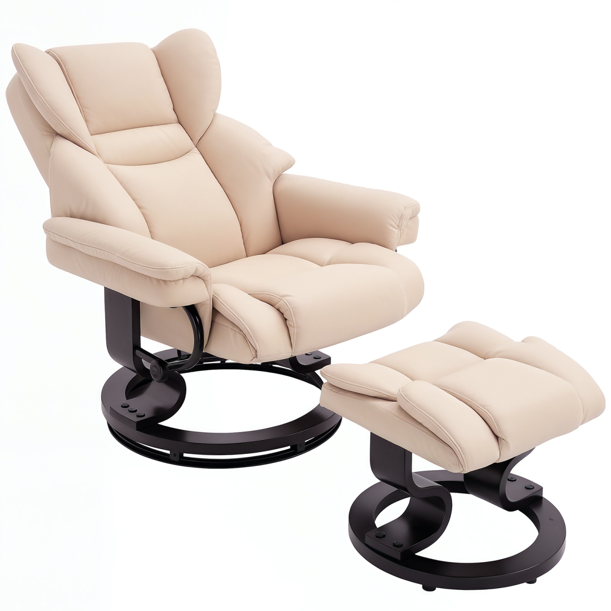Homcom Pu Leather Manual Reclining Armchair Footstool Set Padded Seat Cream - Image 2