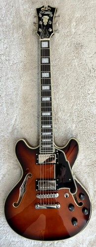 D'Angelico Premier Mini DC Semi-Hollow Body Electric Guitar, Brown Burst -Sample