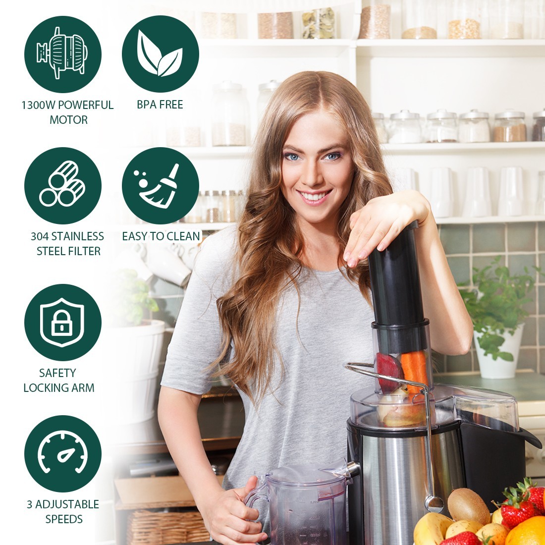 TENKER 1200W Electric Juicer Fruit Vegetable Blender Extractor Citrus Machine US