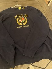 Polo Ralph Lauren Navy Cotton Knit Crew Neck Pullover Sweater L Crest Logo