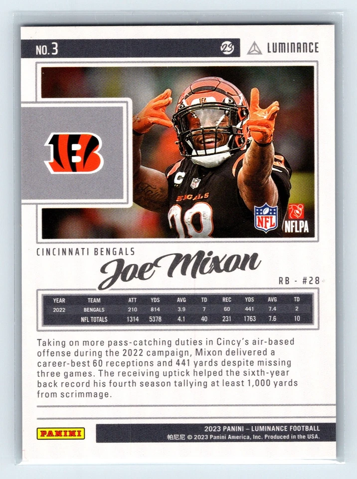 2023 Panini Luminance - Joe Mixon #3 Blue /150 Bengals Texans - Image 2 of 2