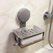 Soap Dish for Shower Suction Cup Soap Dish with Sponge Holder and Hooks, Self