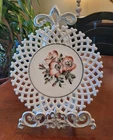Vintage White Milk Glass Plate Lattice 10.5 " Wild Rose Floral Blossoms Hobnail