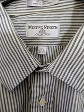 34/35 Long Sleeve Dress Shirt Neck 17 1/2 Blue And White Pinstripe