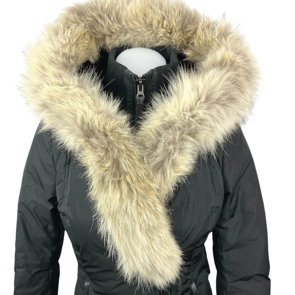 Chaqueta Abrigo Mackage Negro Cuello Piel Kay Auténtica Cremallera Completa Nieve Puffer Talla XS Foto 4 de 4
