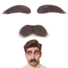 Fake Mustache and Eyebrows Self Adhesive Facial Hair Adult, Brown