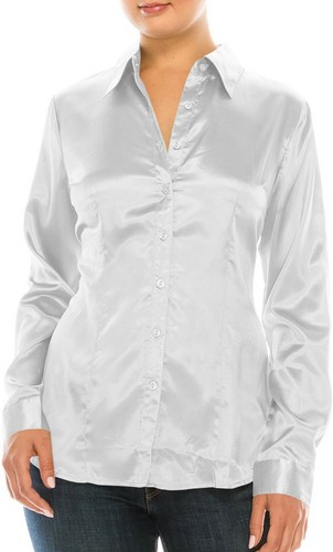 Women Office Wear Shirt White Satin 