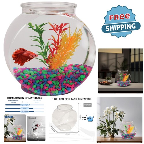 1-Gallon Shatterproof Plastic Bowl Transparent Drum Shape for Weddings, Decor