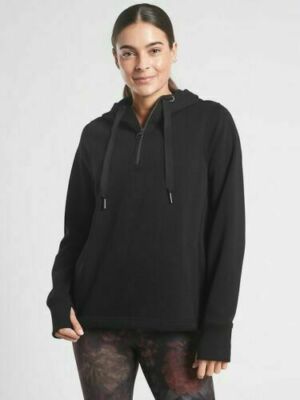 ATHLETA Cozy Karma 1/4 Zip Hoodie Sweatshirt Fleece Lined Black