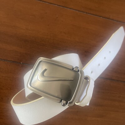 Vtg Nike Swoosh White Leather Belt Buckle Sportswear Chunky Heavy RARE Y2K 36