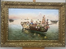 Dipinto su porcellana, in cammino verso la festa, firmato E. Bianchini, Italia 1880 circa