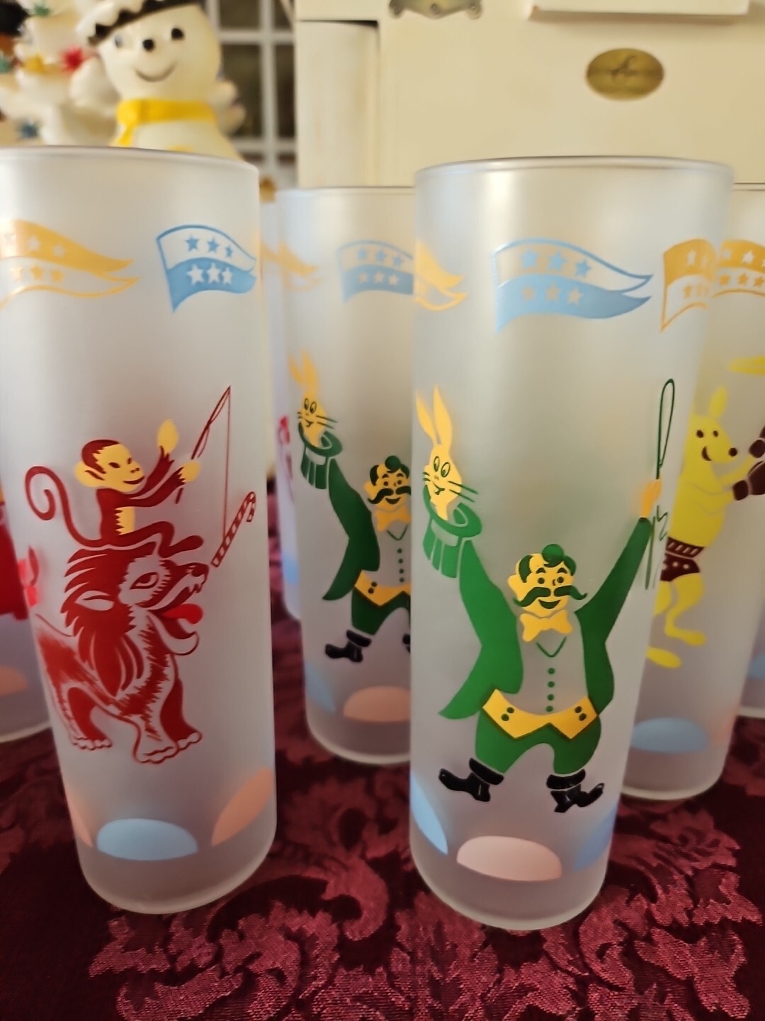 14 Vintage Libbey Frosted Circus Amimal Glasses Lion Monkey Giraffe