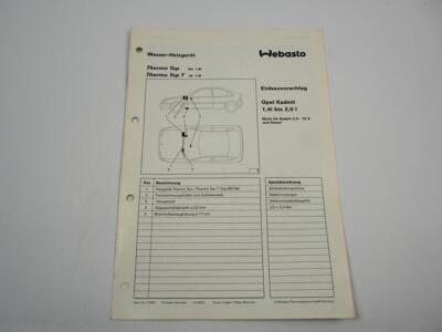 Opel Kadett E 1.4i to 2.0l installation instructions Webasto Thermo Top T BW50 Heater
