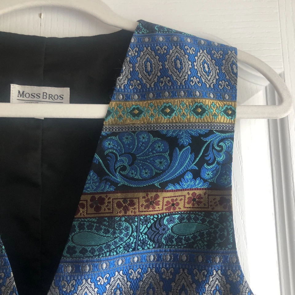 Moss Bros Green Black Floral Pattern Wedding Formal Waistcoat Men's L 40/42" - Image 4 of 4