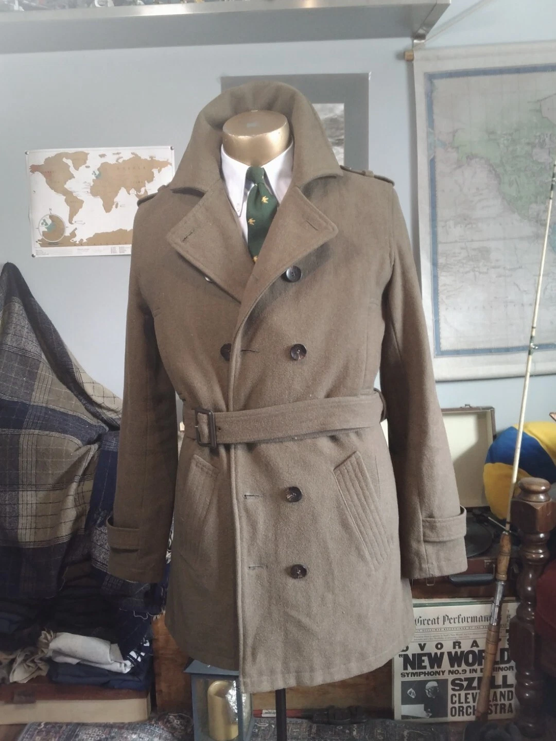TOPMAN Military Green Belted Coat SIZE Medium