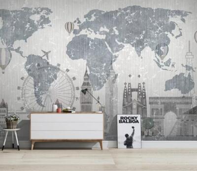 3D Vintage Grey Map K5514 Wallpaper Mural Self-adhesive Removable Sticker Kay