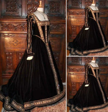 Victorian Gothic Civil War Southern wedding Dresses Black Gold Long Sleeve