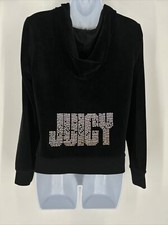 Juicy Couture Y2K Vintage Black Zip Up Velour Jacket Spell out Soft Pockets Sz M