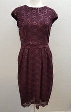ALEX EVENINGS SIZE 8 WINE LINED LACE SEQUINED KNEE LENGTH FORMAL DRESS