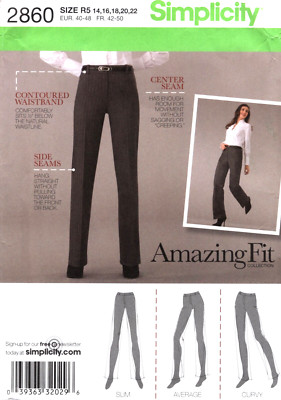 Misses Amazing Fit Pants Simplicity Sewing Pattern 2860 Sizes 14 to 22