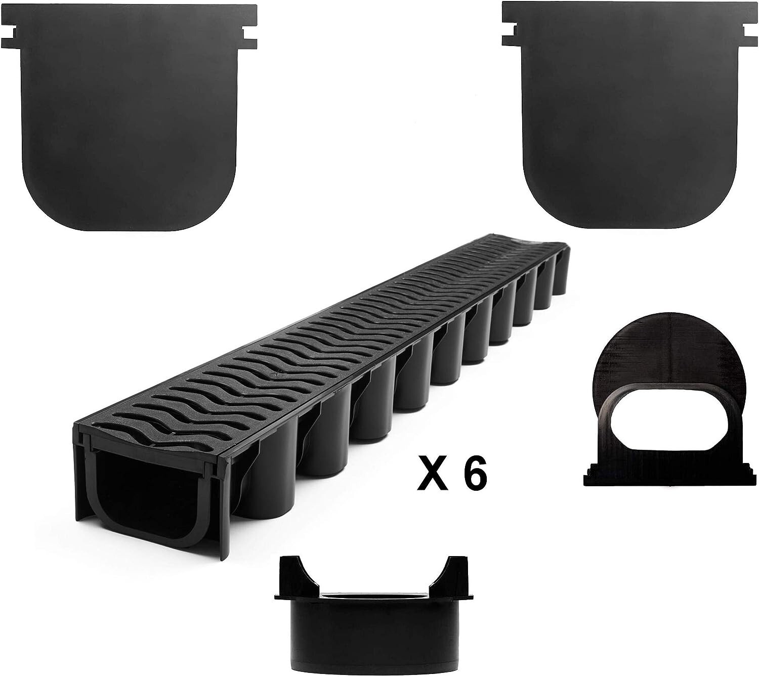 6x Plastic Shallow Storm Water Channel Drainage PVC Channel 1m Driveway