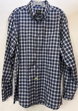 Jos. A. Bank Shirt Mens Large Traveler Blue White Gray Cotton Plaid Button Down