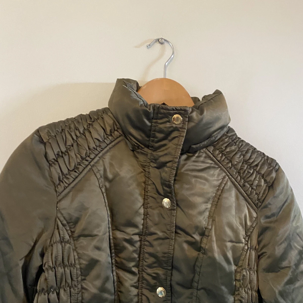 Guess Jacket Womens Small Olive Duck Down Quilted Coat Waterproof